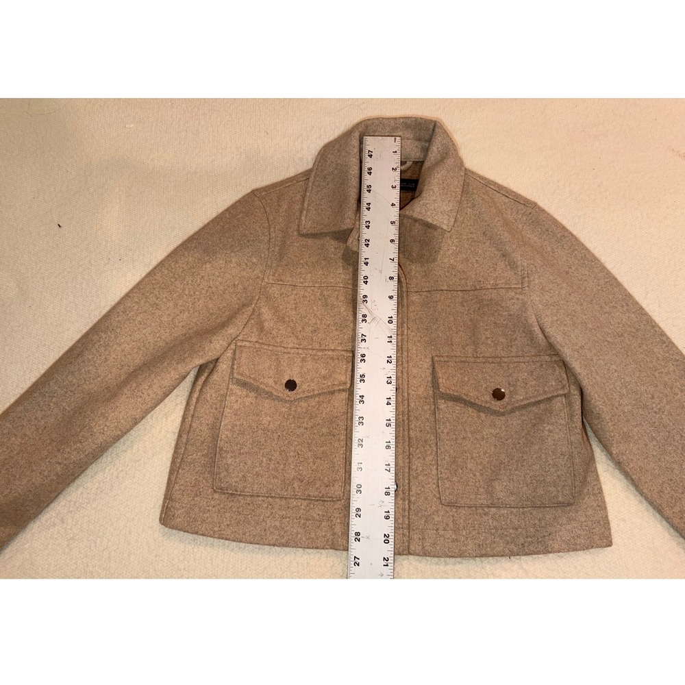 Zara Women Cropped Wool Blend Jacket Beige Tan Snap Front Pocket 3046/058 Small - Picture 5 of 5